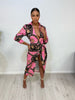 Pink & Black Designer Inspired Wrap Dress
