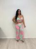 Pink and Mint Green Print Bra  Top and Coordinating Pants