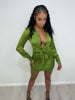 Lime Green Satin Deep Mini Dress