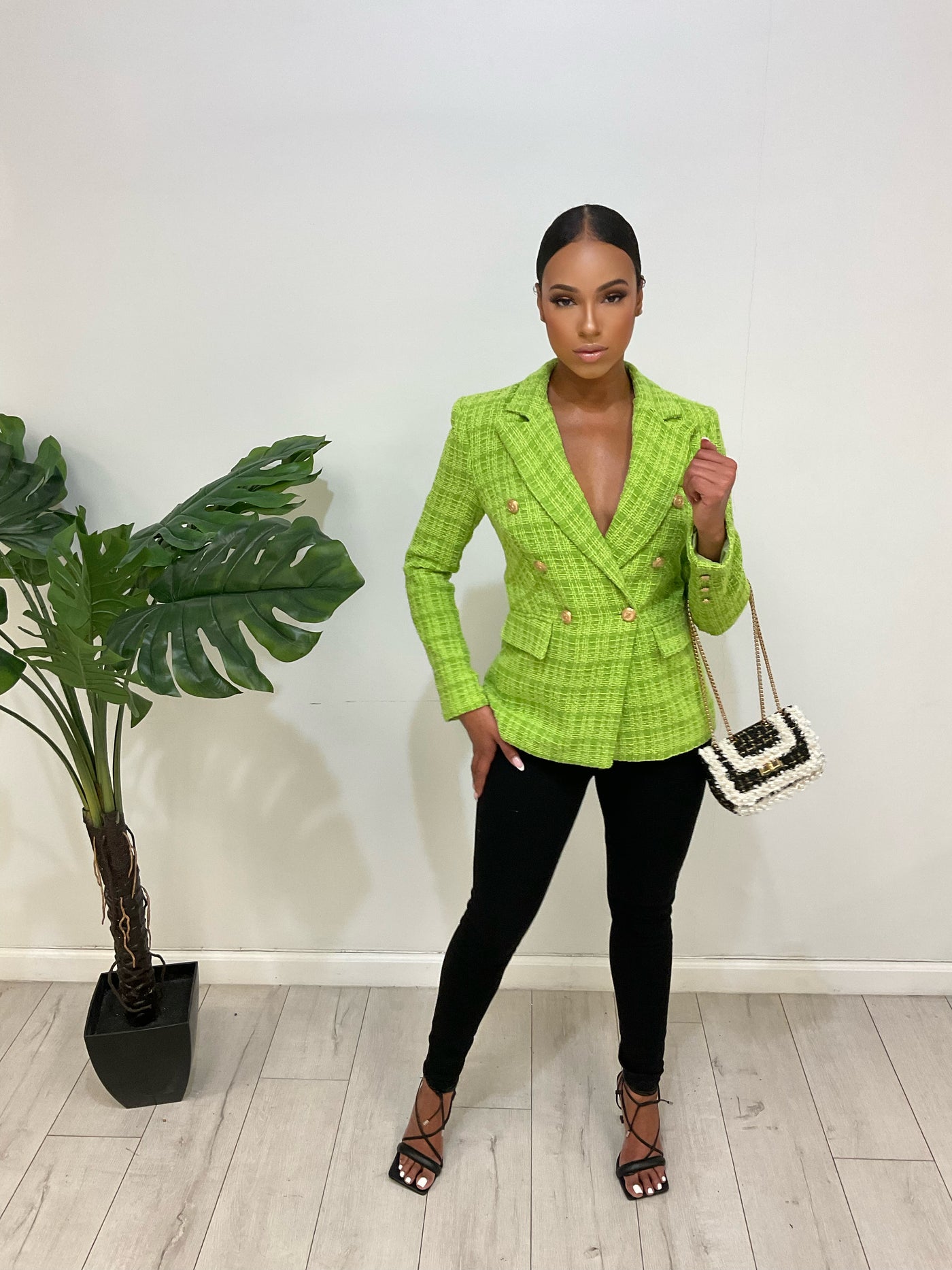 Lime Green Designer Inspired Tweed Blazer – Stare Fashion